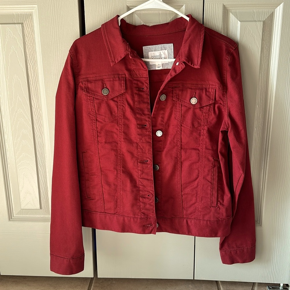 Market and spruce burgundy denim jacket